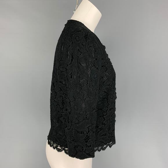BLACK FLEECE Size M Black Cotton Blend Lace Cropped Jacket - Picture 2 of 5